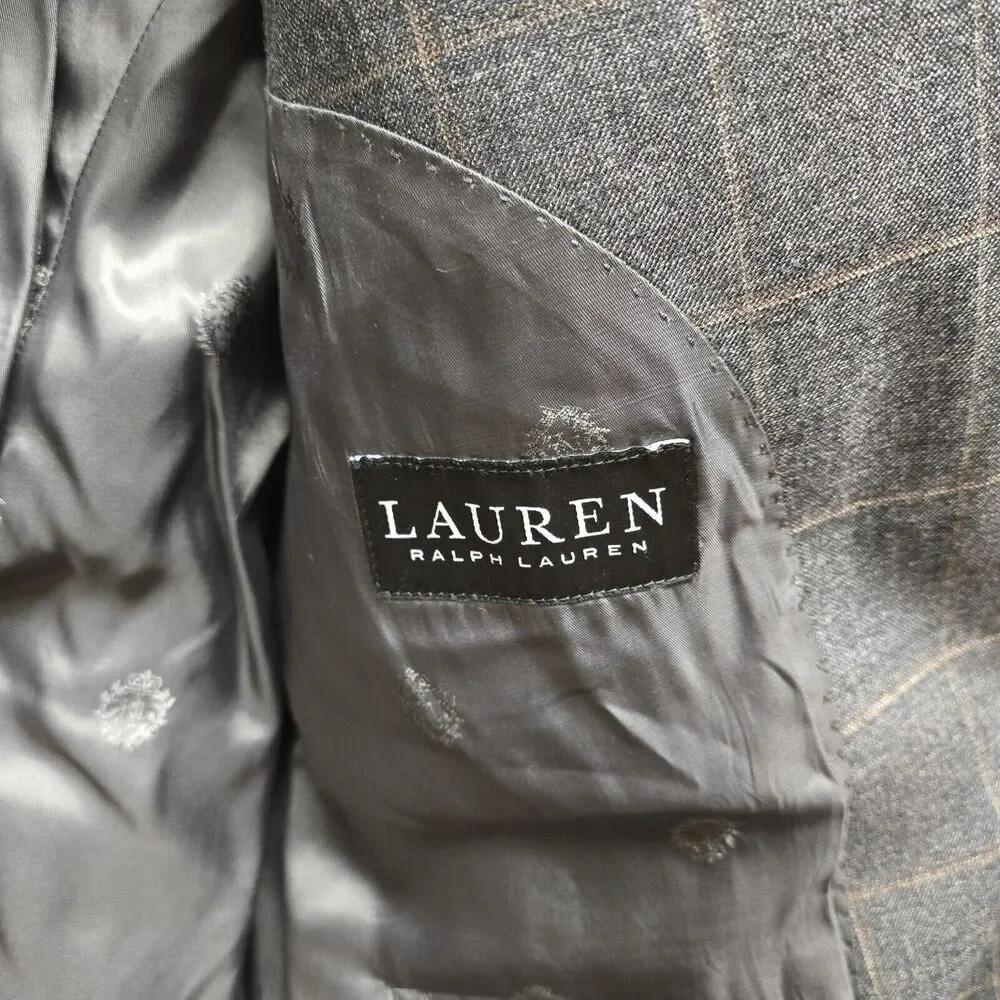 Lauren Ralph Lauren Mens Sport Coat sz 40R Blazer Plaid Lexington Gray 100% Wool
